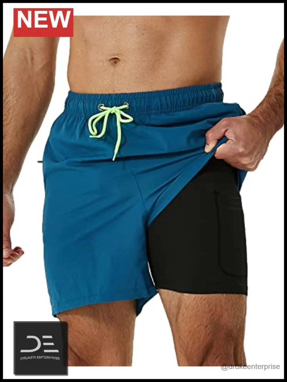Men's Swim Trunks with Compression Liner & Zipper Pockets